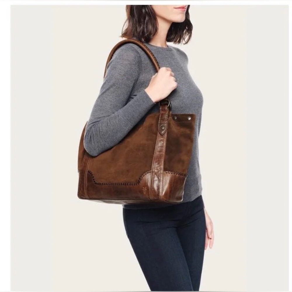 Frye Brown Suede and Leather Shoulder Tote - Picture 12 of 14